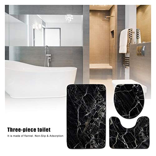 Weiche, rutschfeste Badezimmer-Bodenmatte Schwarzer Marmor Badezimmer Mat Sets Contour Teppich Flanell nicht Beleg Bad Sockel WC-Sitz Deckelbezug Badmatte Sets WC 3-teiliges Set Einfach zu säubern ( C – Bild 7