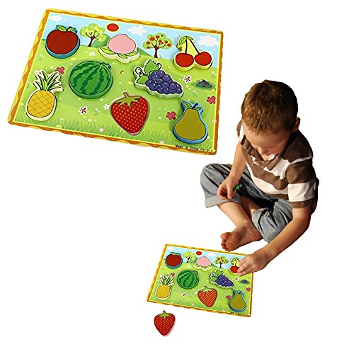 Toy Cubby Kids Toddler Wooden Pegged Various Puzzle Board Set- 2 to 3 inches Various Fruit Puzzle Piece