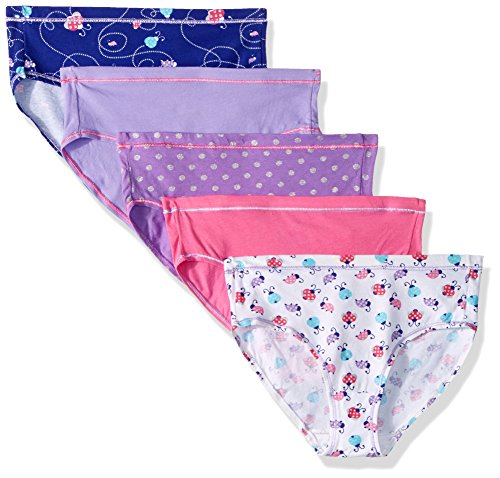 Hanes Ultimate Girls' Underwear, Cotton Stretch Panties, Briefs, Bikinis, & Hipsters, 5-Pack, Pink Print Assorted, 10