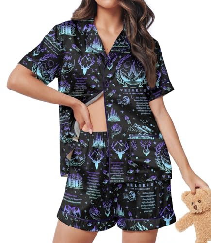 Image of HUNTFAMI Women Silky 2 Pcs Satin Pajama Set Long Sleeve Button Down