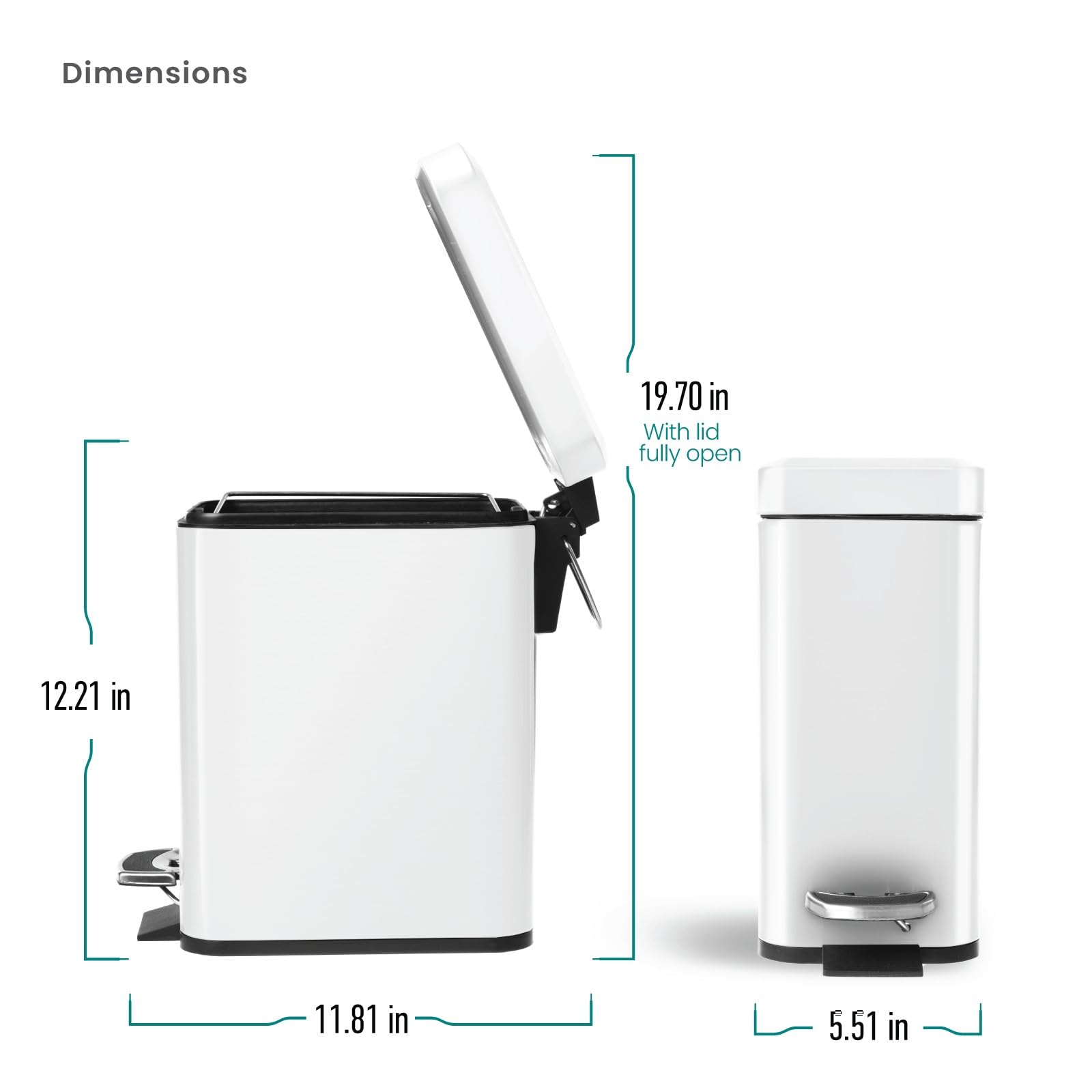 Home Zone Living Badezimmer-Mülleimer, schmaler Edelstahl, Trittpedal, 5 Liter