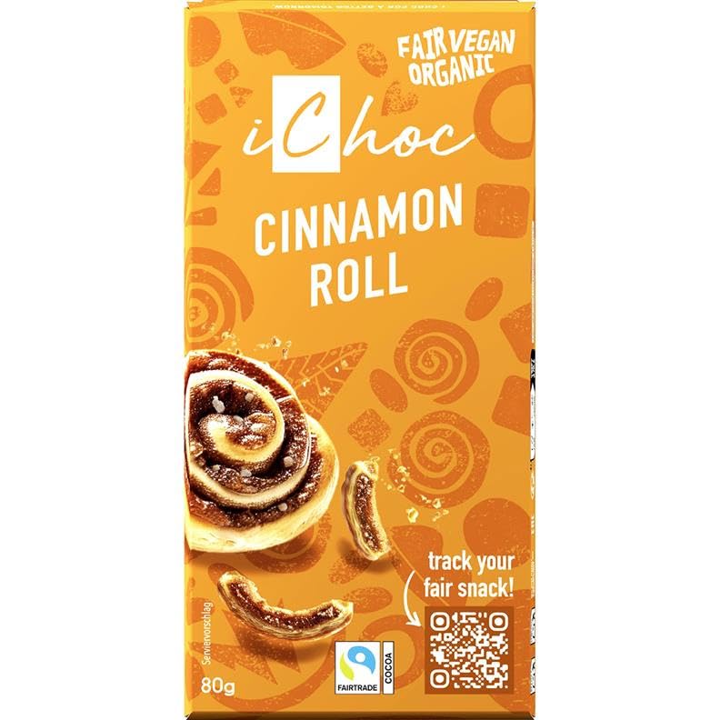 Cinnamon Roll Chocolate Vegano con Canela y Barquillo 80g | iChoc | Chocolate Ecológico