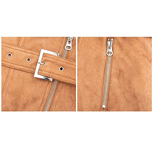 Bellivera Women Pea Coat Faux Suede Leather Long Jacket Winter Outerwear With Detachable Fur Collar 19249 Camel M #TOP4