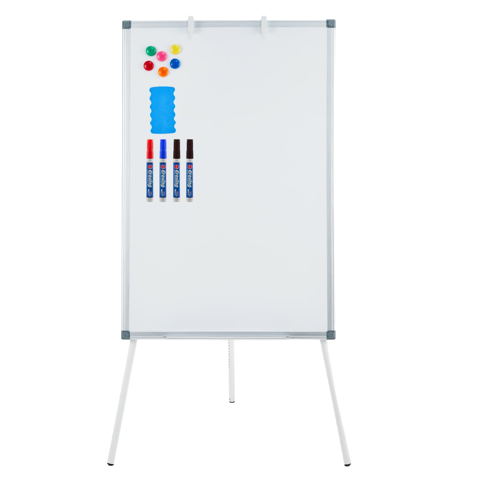 Garvee Tableau blanc magnétique sur trépied – Surface effaçable à sec – Hauteur réglable – Support flipchart inclus – Idéal bureau, école, maison – 91x61cm – Blanc