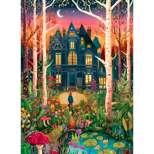 Rompecabezas de 500 piezas para adultos - Mansión en el bosque - Casa de bruja mágica miniatura 1