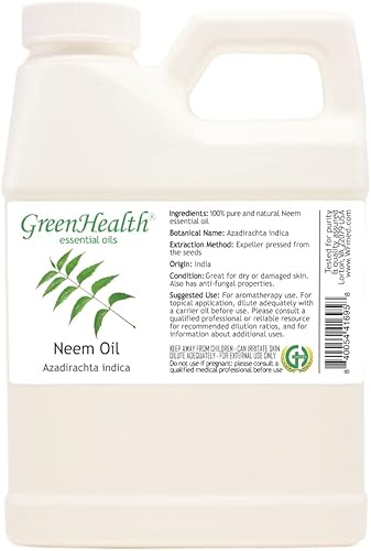 Aceite de neem de GreenHealth - 100% puro prensado en frío, sin refinar, 16 onzas, aceite natural para bricolaje, fabricación de jabón y manualidades