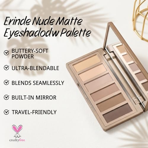 Image of Erinde Nudes Series Mini Eyeshadow Palette, 6 Matte & Satin Neutral Eye Shadows, Cool Tone Taupe Brown Eye Makeup, Multi-Use Powder for Eye, Contour, Brows, Ultra-Blendable, Travel Makeup with Mirror