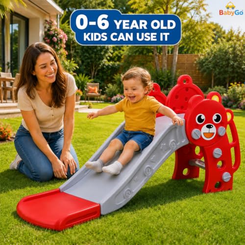 Image of BabyGo Panda Foldable Kids Slide for Toddlers Indoor and Outdoor Safe Plastic Activity Slide for 1 to 3 Years Lightweight and Sturdy 109 x 34 x 55 cm Yellow and Blue