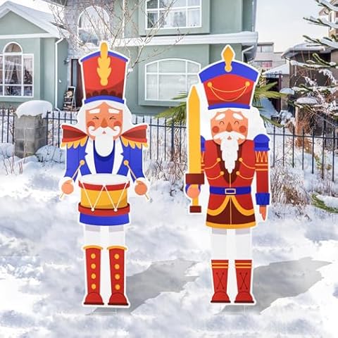 2 Pack 39.4 Inch Christmas Nutcracker Yard Signs Outdoor Decorations, Large Xmas Nutcracker Lawn Signs with Stakes Giant Soldier Christmas Outdoor Decor for Winter Holiday Patio Courtyard Party Cover