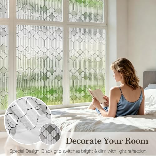 Image of SUNBABY Reeded Glass Window Privacy Film, Decorative Frosted Glass Window Film for Bathroom & Front Door, 3D Static Cling Window Coverings Day and Night Privacy Sun Heat Blocking (17.5 x 118 Inch)