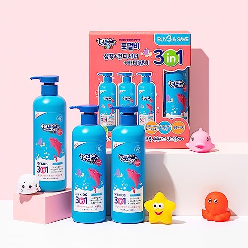Image of Kids 3in1, Tear Free, Paraben Free, Hypoallergenic Shampoo+Conditioner+Body wash with Propolis, Peach Scented, 16.9 fl.oz, 500ml (Pack of 3) (Peach)