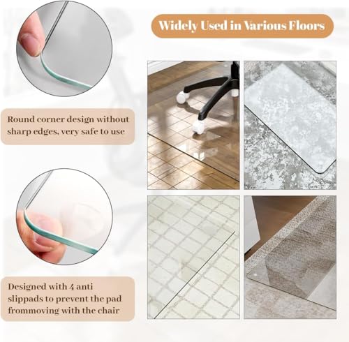 Image of [Tempered Glass] 48 inch x 66 inch Glass Office Chair Mat for Carpet