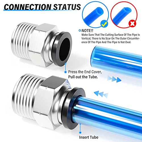 Image of TAILONZ 1 /2 inch Tube OD x 1 /2 inch NPT Male Straight Push to Connect Fitting 10pcs | Copper&Plastic,for PU /PA /PE /PVC Tubes,Pneumatic Systems,Air Lines,Factories,Workshops,Industrial,Automation,Repair,Machinery