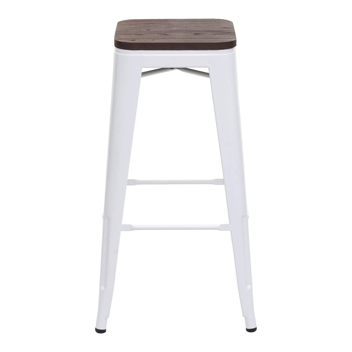 Mendler HWC-A73 - Taburete de bar (4 unidades, incluye asiento de madera, taburete, diseño industrial, apilable), color blanco