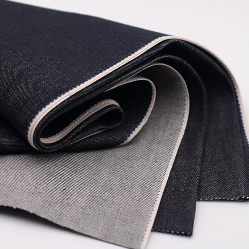 15oz Heavyweight Selvage Denim Fabric,7-Cycle Indigo Dyed,100% Cotton Non-Stretch Raw Denim,32 Inch Wide,for Jeans, Jackets & DIY Crafts (5 Yard pre Cut)