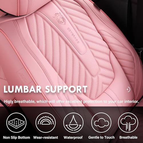 Image of Coverado Seat Covers Front Seats, Car Seat Cover Protector with Lumbar Support, Waterproof Car Seat Cushion, Leather Seat Covers Carseat Cover Universal Fit for Most Cars,Pink