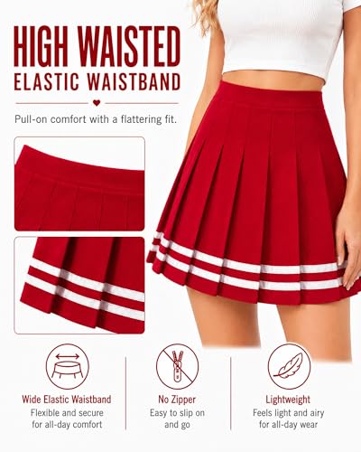 Image of Shestellar Women Pleated Mini Skirt, High Waisted A-Line Skirt with Elastic Waist for Casual Wear