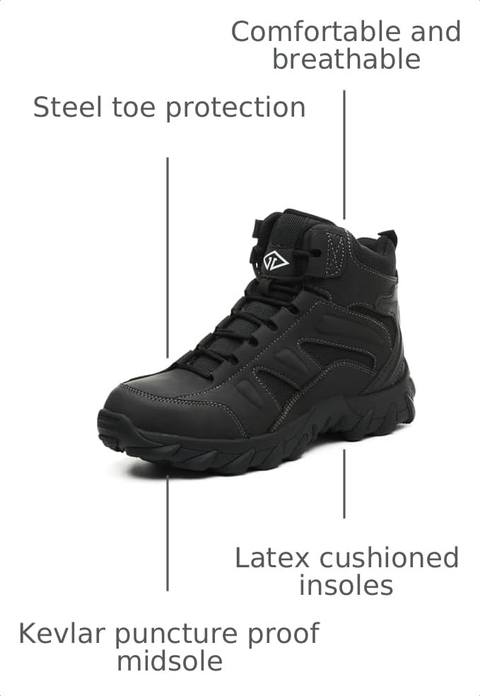 Image of Work Boots for Men Comfortable Steel Toe Boots | Ankle Support and Breathable, Non Slip Rubber Outsole, Safety Industrial and Construction Shoes, Latex Cushioning Insoles