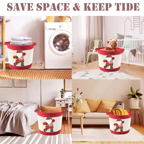 Image of Christmas Gift Baskets Empty, Christmas Decoration Storage Basket with Handle, Baby Gift Basket for Toys, Towels, Diapers, Woven Cotton Rope Basket With Santa Claus, Red