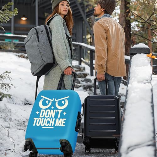 ANNA QUEEN Funny “Don’t Touch Me” Luggage Cover, Bold Blue Suitcase Protector with Angry Eyes Design, Stretchable, Washable Travel Cover for 24-26 Inch Luggage2