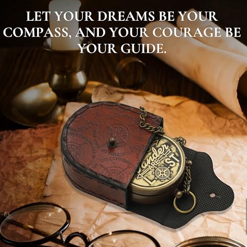 Brújula artesanal antigua de latón con estuche de cuero – herramienta vintage funcional de bolsillo para viaje y senderismo miniatura 7