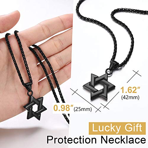 ChainsPro Star of David Necklace for Men, Stainless Steel Jewish Necklace Classic Gold/Silver/Black Hexagon Pendant Israel Necklaces Gifts for Men3