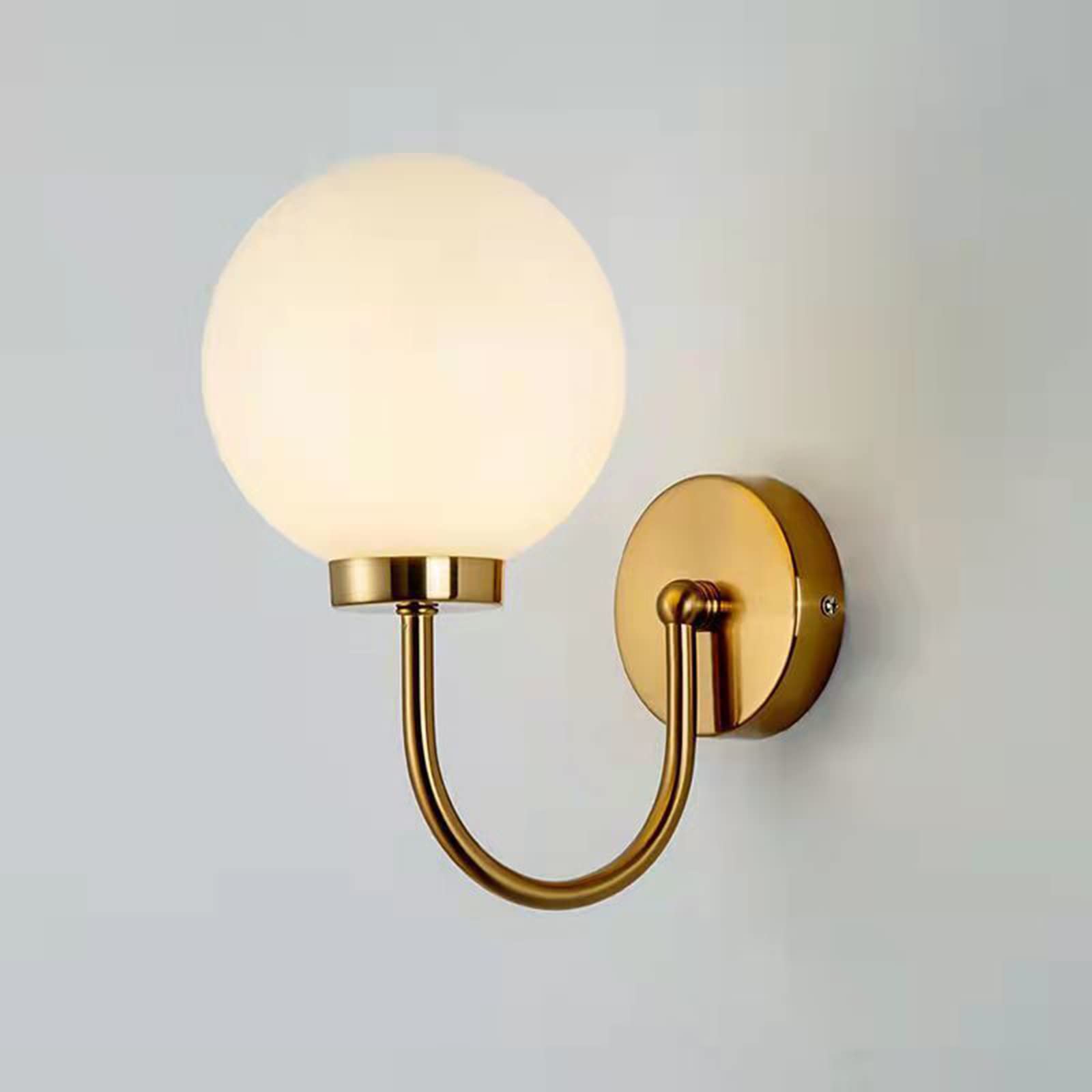 EKSED Glänzend weiße Glaskugel-Wandleuchte, 15 cm weiße Glaskugel mit goldenem Sockel, Wandleuchte im mittelalterlichen Stil für Nachttisch (Gold)