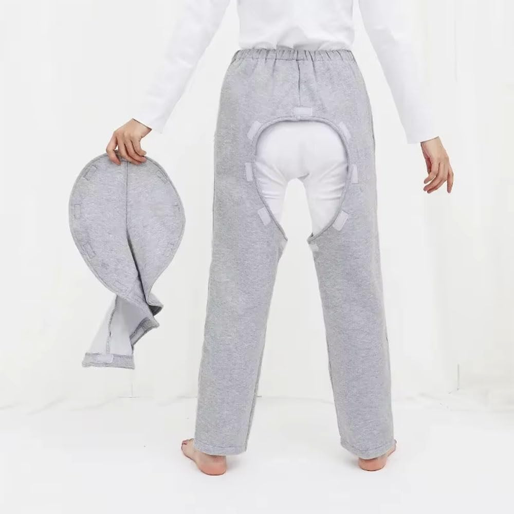 QINGDONGDZA Elderly Open Crotch Pants Paralysis Bedridden Incontinence Patient Urination Defecation Nursing Pajamas Fracture Care Clothes,Grey,L