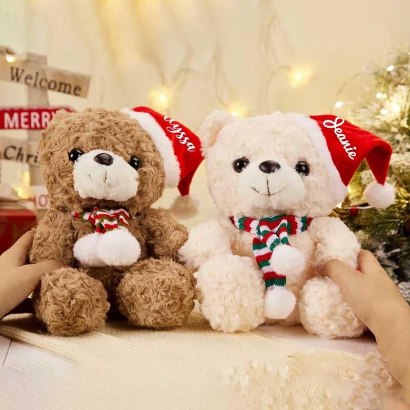 Miniatura 3 de Personalised Christmas Plush Animal Toys, Custom Christmas Teddy Bear 10 Inch,Santa Hat, Soft Plushie, Christmas Gifts For Kids