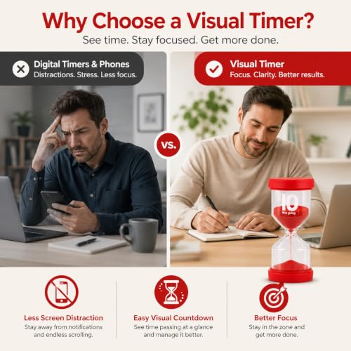 Image of Sand Timer 30 Minute, Sand Clock, Hour Glass Sand Timer Sand Clock Sandtimer Classroom Games Home Kitchen Officesand Clock Timer for Room Hourglass (RED)