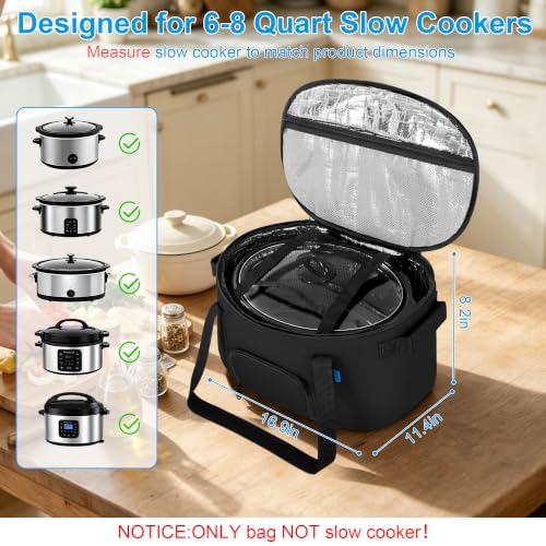 Image of Insulated Slow Cooker Carry Bag for 6-8 Quart CrockPot and Hamilton Beach