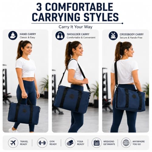 Image of Storite Travel Duffel Bag for Women & Men, Water-Resistant Nylon Weekender Bag with Adjustable Shoulder Strap, Lightweight Overnight Luggage Bag for Travel, Sports & Daily Use (Navy Blue)