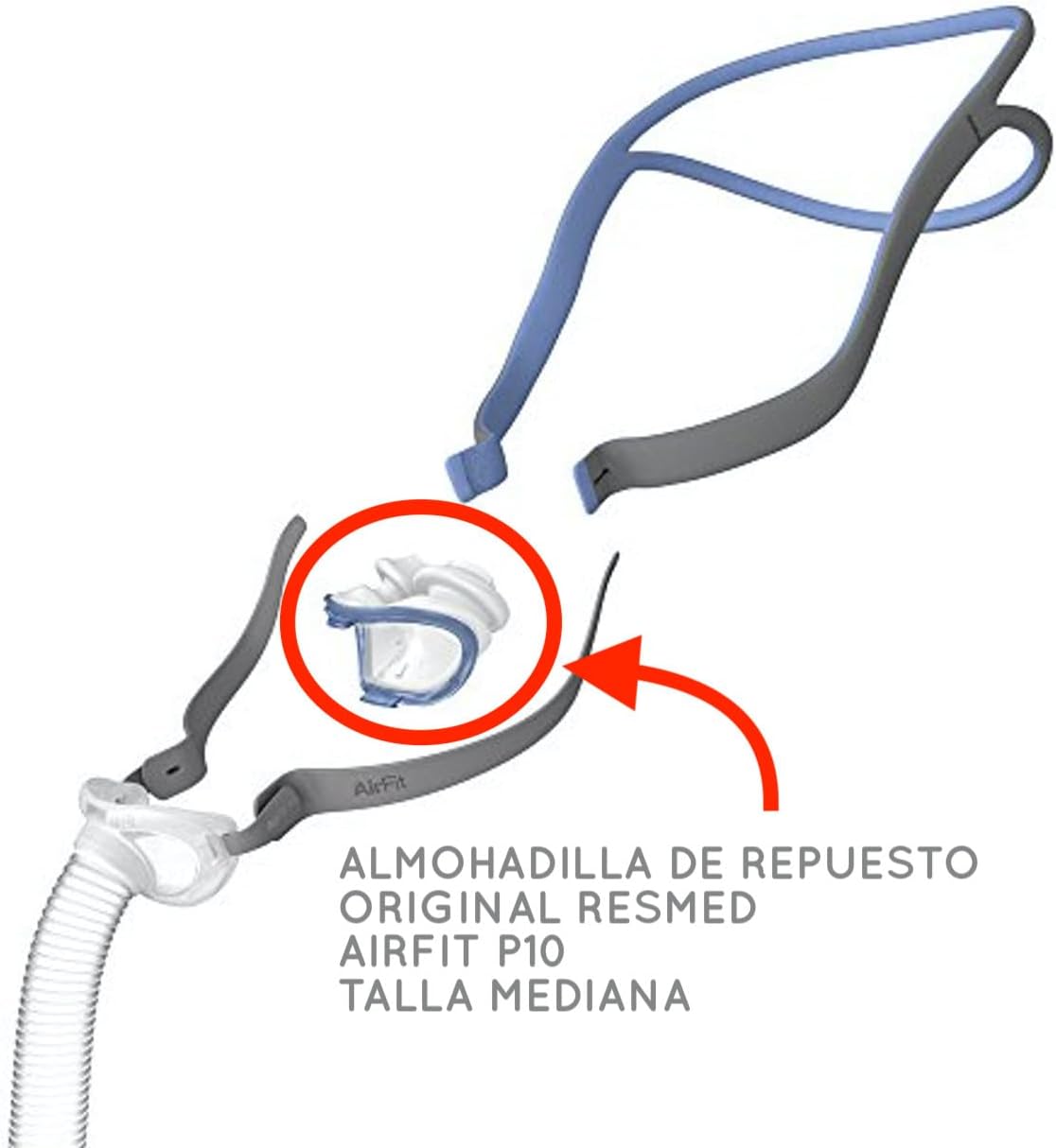 ResMed AirFit P10 Nasal Pillow (Medium) attached to the CPAP mask frame.