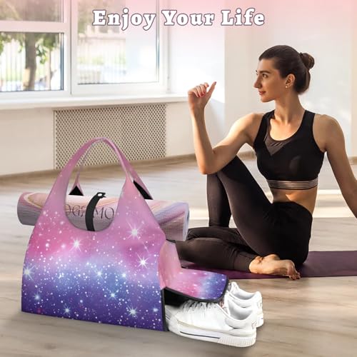 Yoga Tote Bag for Women Starry Beach Bag with Shoe Storage & Yoga Mat Strap Waterproof Weekender Duffle Bag for Travel Fitness Weekend Trips2