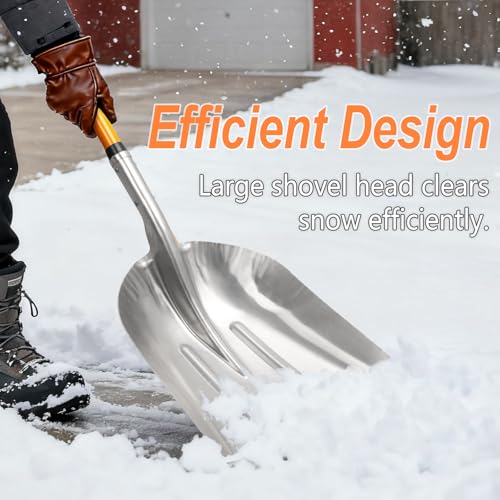 VNIMTI Aluminum Snow Shovel with D Handle Metal Snow Shovel for Driveway 45Inches 3.7 Pounds Transfer Shovel Shovel for Gardening, Orange - Thumbnail 3