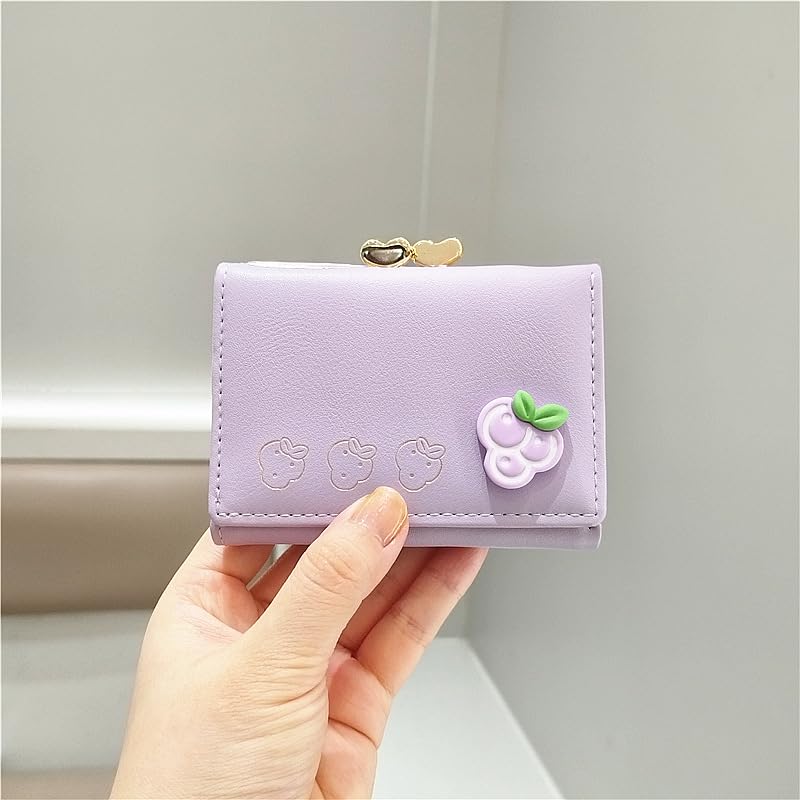Image of Valerie Cute Small Wallets Clutch for Teen Girl Women PU Leather Trifold Small Wallet Cash Pocket 3D Buckle Card Holder Coin Purse with ID Window for Girls Women (Purple)