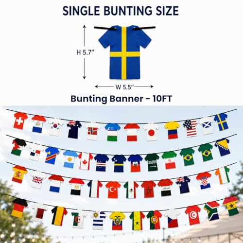 Image of Wanna Party 2026 World Cup Soccer Jersey Flags Paper Bunting Banner - 48 Country International Country 4 Pack String Flags for Sports Parties, Fan Decorations, Outdoor Celebrations, Olympic Event