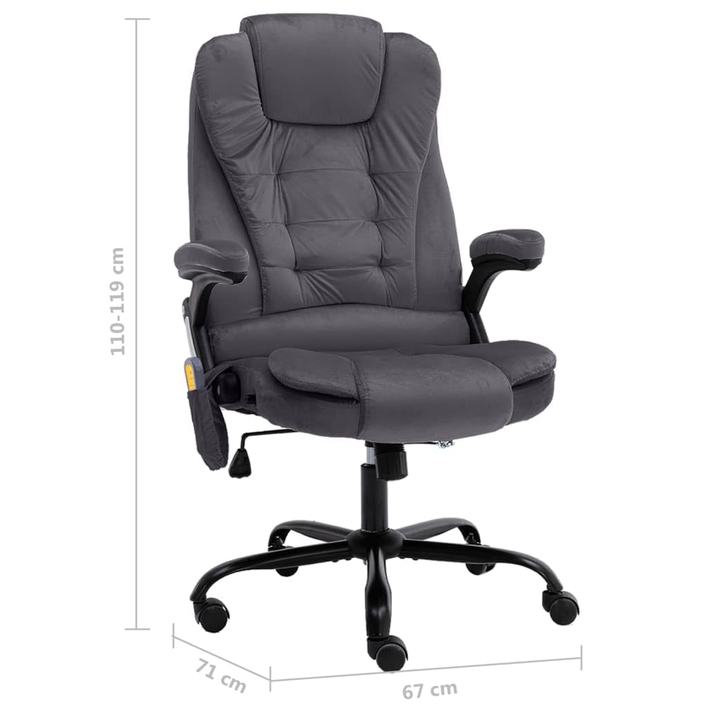 Sedia da ufficio massaggiante in velluto grigio scuro con funzione riscaldante, schienale con 4 punti di massaggio, regolabile in altezza, ergonomica, con ruote in nylon, ideale come sedia per