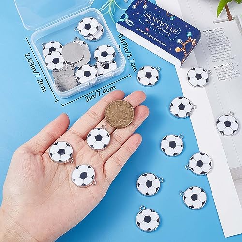SUNNYCLUE 1 Box 30Pcs Sport Charms Enamel Soccer Ball Charms Bulk Black White Flat Round Soccer Ball Sports Charm Silver Tone Charm for jewellery Making Charm DIY Earrings Bracelets Craft Supplies - Image 3