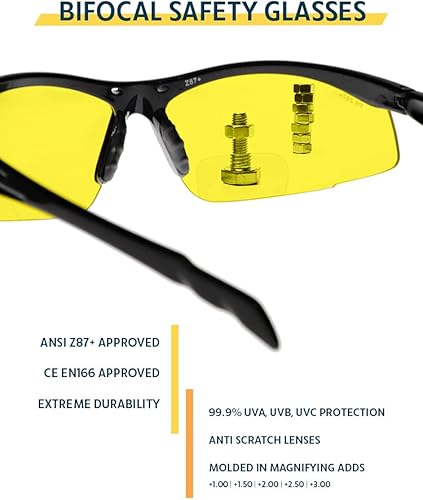 Miniatura 2 de Gafas de seguridad bifocales SB-9000 con lentes amarillas (amarillo, 1, dioptrías)