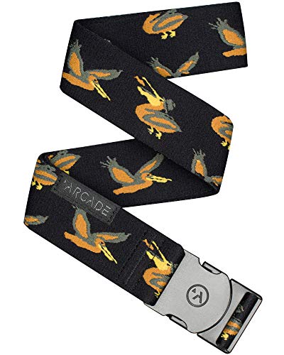 Arcade Belt Mens Adventure Ranger Belts: Heavy Duty Elastic Webbing, Non-Metal Travel Friendly Buckle, Black/Hungry Pelican