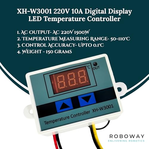 Image of ROBOWAY 1Pcs XH-W3001 Digital Temperature Controller with Waterproof Sensor Probe, LED Display Thermostat Switch -50C to 110C, 220V 7A for Incubator, Aquarium, Refrigerator (Pack of 1)