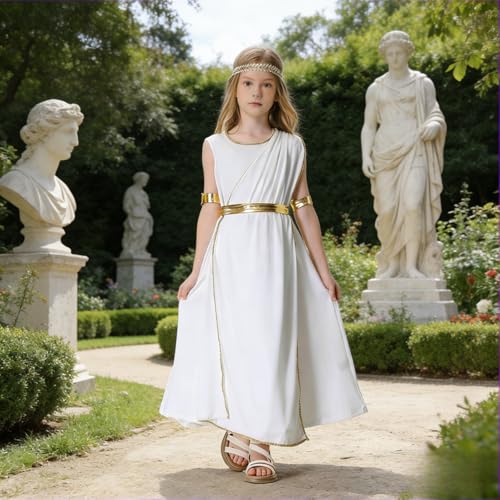Disfraz blanco de toga griega para niñas 5-6 años miniatura 7