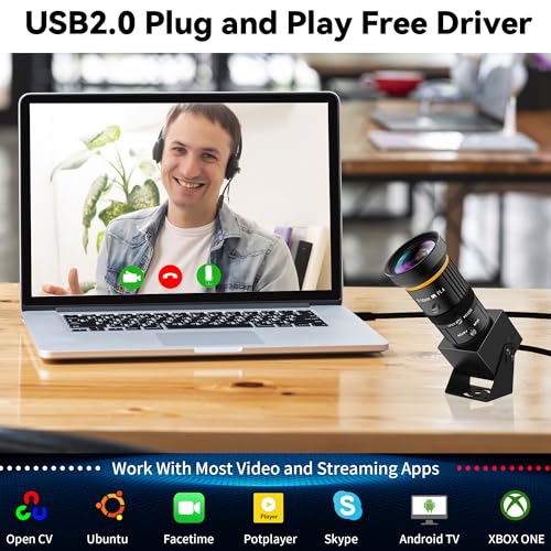 Image of USB Webcam 5MP Color Industrial USB Camera with CS-Mount 5-50mm 10X Manual Zoom Lens - 1944P@30fps, Plug-and-Play for PC, Live Streaming, Video Conferencing & Projects