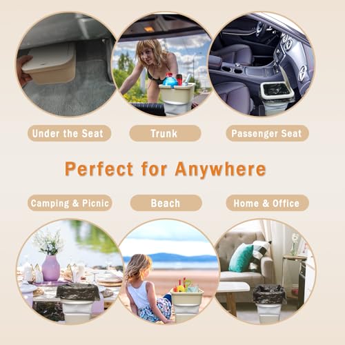 Image of Collapsible Trash Can with Lid for Car, 1.6 Gallon Waterproof, Multipurpose Trash Bin for Car, Camping, Home, Office, Includes 75 Trash Bags