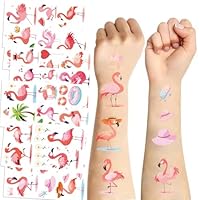 Kotkiddy 10 Sheets Hawaii Luau Flamingo Temporary Tattoos for Children and Girls, Tropical Faux Tattoos Stickers Party Accessories Gifts Decorations
