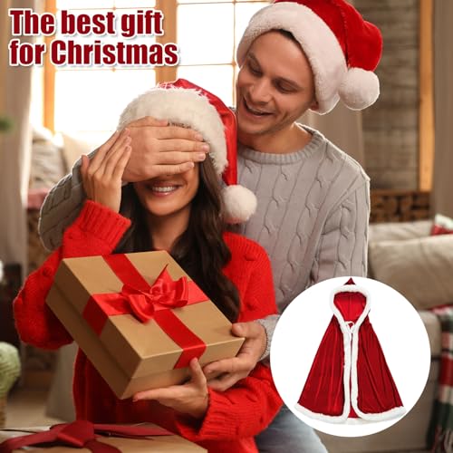 YISKY Roter Weihnachtsumhang mit Kapuze, Damen Santa Claus Kostüm, Rot Samt Mantel, 100 cm, Unisex, Elegantes Design, Perfekt für Weihnachten, Silvester, Cosplay & mehr