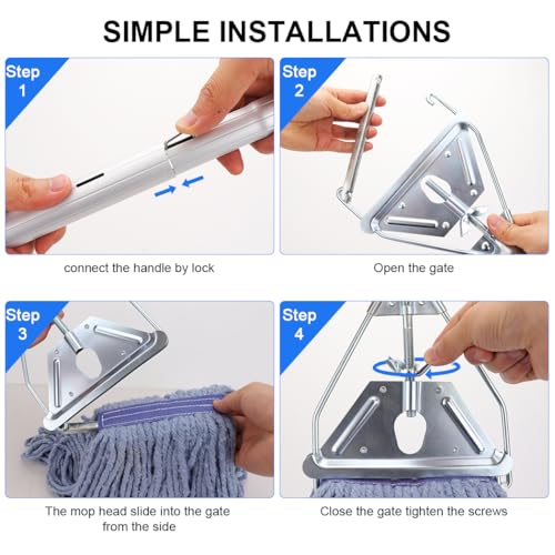 Image of Mop Handle Commercial Heavy Duty - 57 Inch Industrial Metal Clamp Mop Stick Replacement for Floor Cleaning - Professional Mops Head Replacement Holder