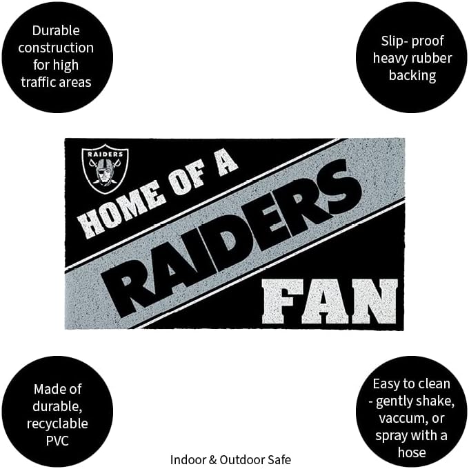 Team Sports America Oakland Raiders, Officially Licensed Door Mat 28 x 16 Inches Indoor Outdoor Sports Fan Rug