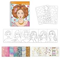 Dress Up Stickers - Fashion Design Coloring Pad for | Interactive Learning Games, 20 Sketching Pages, Jewelry Stickers, Material Paper, PET Templates, Preschool Birthday Playtime